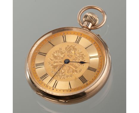 VICTORIAN NINE CARAT GOLD OPEN FACE FOB WATCH WITH GILT DIAL
the gilt dial with floral motif and Roman numerals, unsigned key