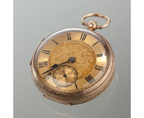 LARGE 56MM EDWARD VII NINE CARAT GOLD OPEN FACE FUSEE POCKET WATCH
the gilt dial with floral motif and Roman numerals marked 