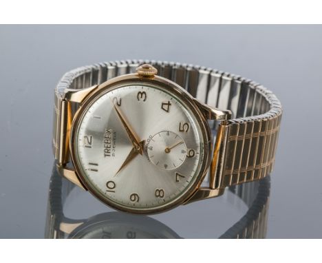 GENTLEMAN'S 1960s NINE CARAT GOLD TREBEX WRISTWATCH
the silvered dial with Arabic numerals and subsidiary seconds at six, hal