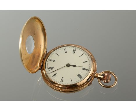 LADY'S TWENTIETH CENTURY EIGHTEEN CARAT GOLD HALF HUNTER POCKET WATCH
the dial with Roman numerals, the front case with ename