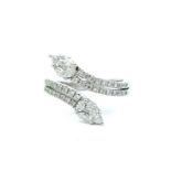RRP-£3700.00 18K WHITE GOLD DIAMOND RING,SET WITH TWO MARQUISE CUT NATURAL DIAMONDS,AND THIRTY SIX R