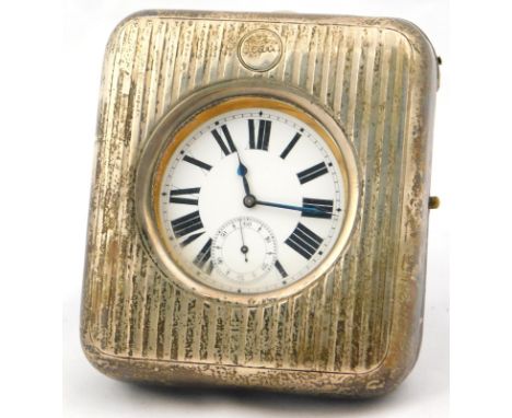 A George V silver fronted strut pocket watch case, with engine turned decoration, circular reserve engraved Jean, London 1919