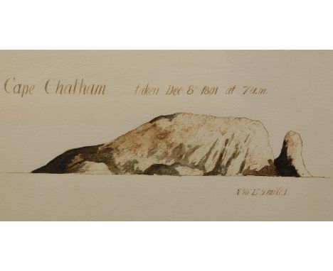 Three pictures. One inscribed Cape Chatham taken Dec. 8th 1801 at 7am, landscape study, portrait study, watercolour, three, t