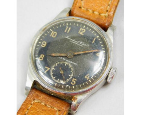 An International Watch Company gents wristwatch, with black coloured dial, seconds dial, in a stainless steel case, stamped I