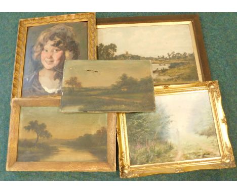 Jose Wolff. Portrait of a young girl, titled Tete de Juliette, a 19thC river landscape etc. (5)