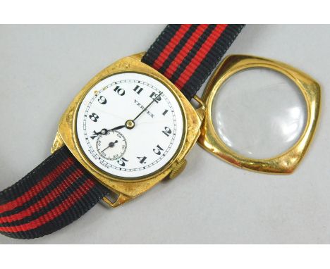 A 9ct gold Vertex gent's wristwatch, with a circular white enamel dial, seconds dial, on a later material bracelet, the watch