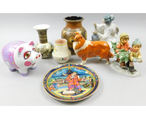 Miscellaneous collectable ceramics, to include a Lladro oriental figure group, a Beswick collie dog, Goebel group titled Tree