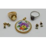 2 Damenringe GG/WG je 18ct. z.T. mit Brill. je ca. 0,02ct., 1 Rubin D ca. 4mm, wohl Citrin sowie 1 A