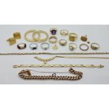 1 Konv. Schmuck wohl vollständig GG/WG 14ct. z.T. mit kleinen Brillanten bis zu ca. 0,1ct., Edelstei