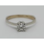 1 Damenring wohl ungest. wohl WG 14ct. (Säure hält) mit Solitärbrillant wohl ca. 0,3ct., D ca. 4,5mm