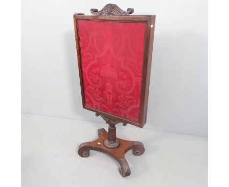 A Victorian firescreen with pull out central panel. 55x113x37cm.Good overall condition, however, rising screen will need reat