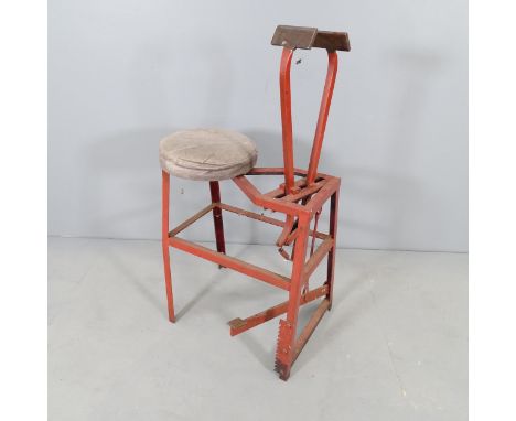 A saddles  maker's stitching pony. Overall 58x104x50cm.From the workshop of saddle maker Brian R. Borrer (Artistry in Leather