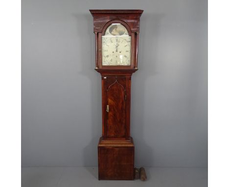 Stockell & Stuart, Newcastle - A George lll Mahogany and satinwood longcase clock, 13'' arch top dial, 8 day movement strikin