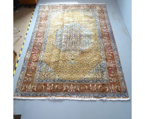 A red and yellow-ground Bijar carpet. 273x195cmSome frays, pulls and areas of low pile. Would benefit from a clean. 