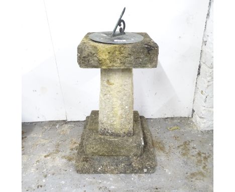 A weathered concrete two-section garden sundial. Height 50cm.