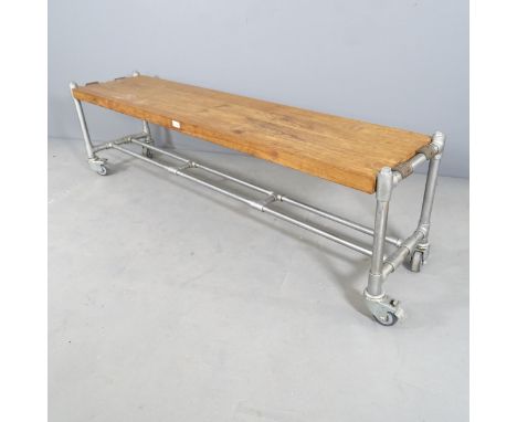 A scaffolding-framed bench / low table. 171x50x41cm.