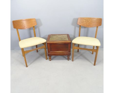 A pair of teak mid-century dining chairs in the manner of G-Plan and a step commode (3). 