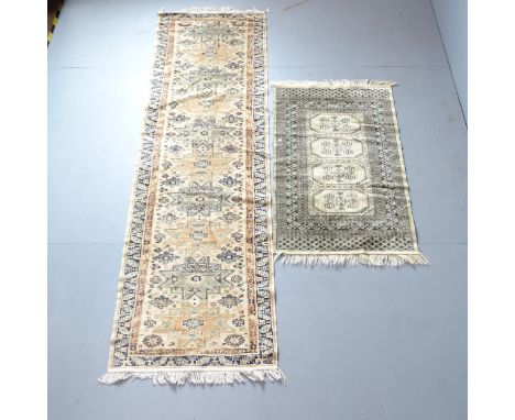 A silk runner, 234x70cm, and another silk rug (2). 