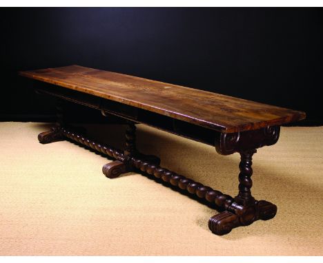 A 17th Century Italian Monks' Refectory/Reading Table The single plank top with length-wise cleat above three central barley-