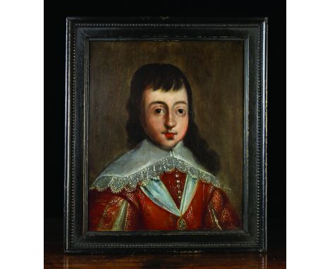 Circle of Theodore Russel (1614-1688). An Oil on Oak Panel: Portrait of The Young Charles II wearing slashed tunic and lace c