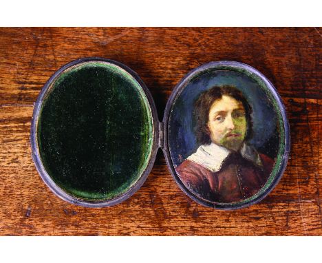 A Miniature Oval Portrait Painted on Copper: Head & Shoulders of a Man, Circa 1640, fitted in a later oval case, 3¼ ins x 2¾ 