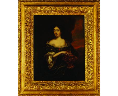 Attributed to Simon Verelst (1644-1710). Oil on Canvas: Portrait of The Duchess of Cleveland seated in a landscape holding an