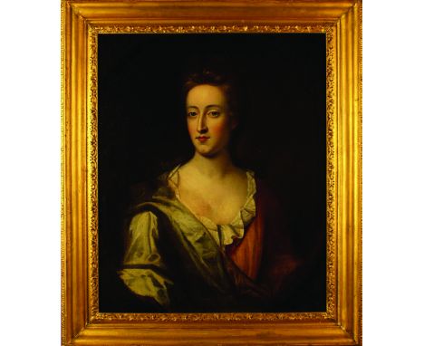 English School. A 17th Century Oil on Canvas: Half Length Portrait of a Noblewoman dressed in finery, Circa 1690, painted in 