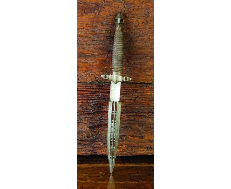 A Fine & Rare Gothic Dagger, possibly Polish, Circa 1500. The ridged & pierced steel blade engraved with inscriptions either 