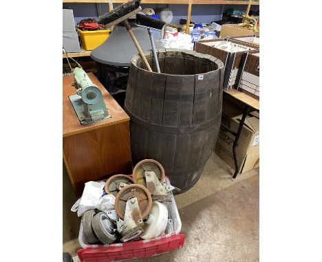 A coopered barrel for tool storage, 100cm H