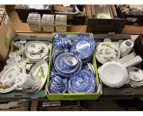 Three boxes of mixed tableware, comprising Royal Worcester Evesham pattern and Spode blue and white