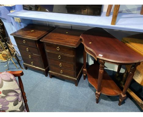 A pair of Stag bedside drawers and a side table