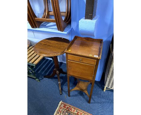 A mahogany bedside cabinet and a tripod table