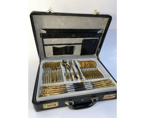 A vintage case of SBS Solingen gold plated cutlery