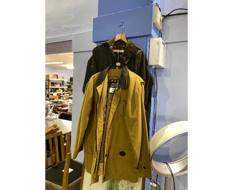 Two Barbour outdoor jackets, including a yellow coloured moleskin jacket in large