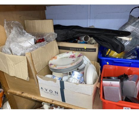 Five boxes of assorted, ceramics, guitar etc