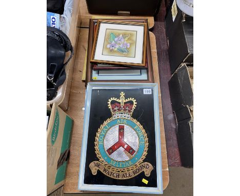 Three framed RAF squadron plaques and various prints