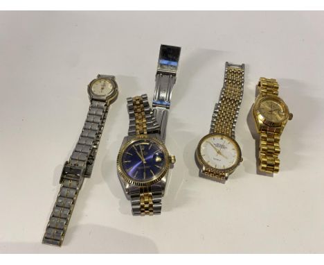 Four imitation Rolex wristwatches, with metal straps