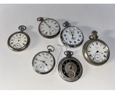 Six silver and silver coloured cased pocket watches, including an early 20th Century Elgin pocket watch