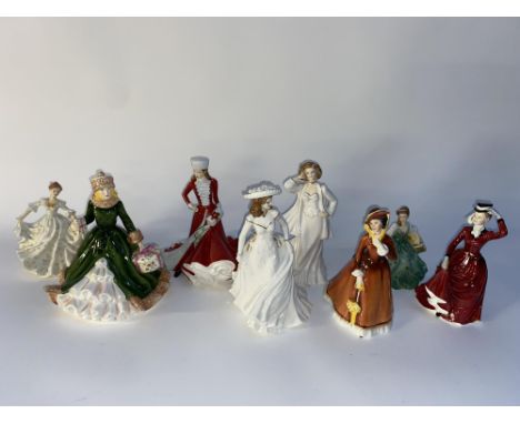 Eight porcelain figural ornaments by Royal Doulton, Royal Worcester and the Leonardo Collection, all depicting Ladies