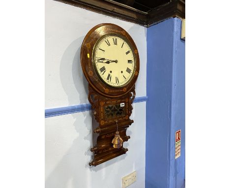 A marquetry inlaid rosewood wall clock, with 8 day movement