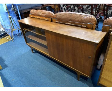 A teak sliding door bookcase, 156cm W