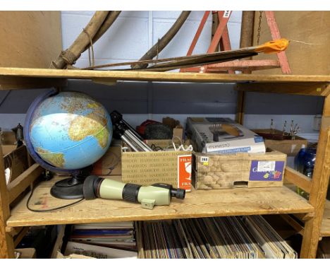 Globe, spotting scope and kitchenalia