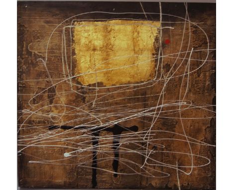 Ian Wilkinson, British b.1962- "Bedazzled"; mixed media on board, initialled and dated 05, 92x92cm: together with one other b