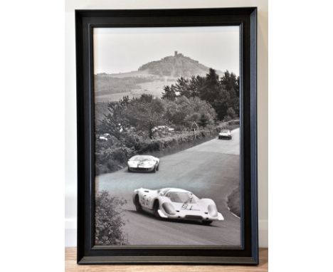 1000 km Nurburgring, 1969'A large format true-photographic monochrome print depicting a Porsche 917, Ford GT40 and Alfa Romeo