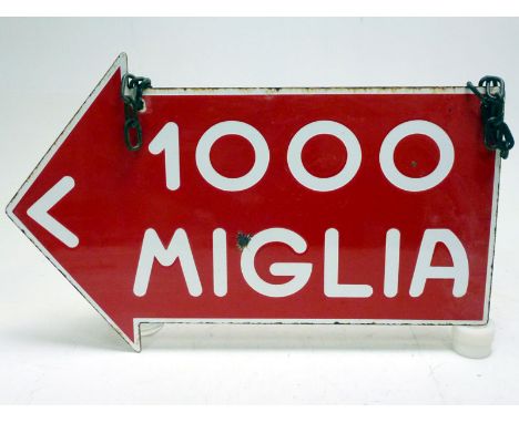 A Rare Mille Miglia Double-Sided Enamel SignThis rare piece of motor racing ephemera is believed to date from the 1950s - a l