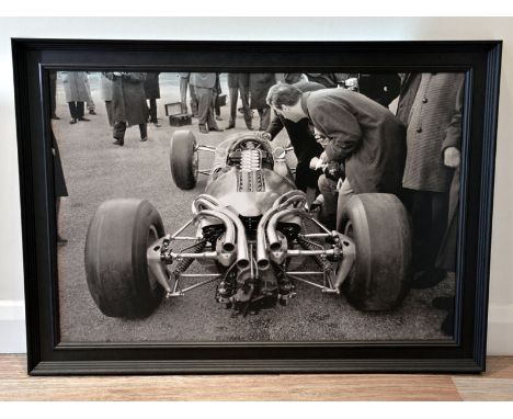 Ferrari 312 at the British Grand Prix'A large format true-photographic monochrome print depicting the rear of the Ferrari 312