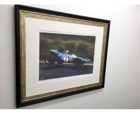 Jackie Stewart Signed 'Nurburgring 1969', Framed A/P Print40x35" framed and glazed limited edition print of the Matra-Ford th