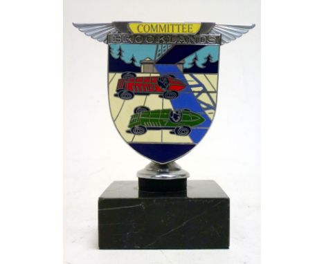 A BARC Brooklands 'Committee' Enamel Car BadgeChrome-plated with 8-colour enamelled design of two racing cars on the Member's