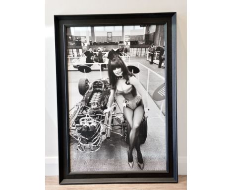 Bunny Girl at the '67 Motor Show'A large format true-photographic monochrome print depicting a scantily-clad bunny girl posin