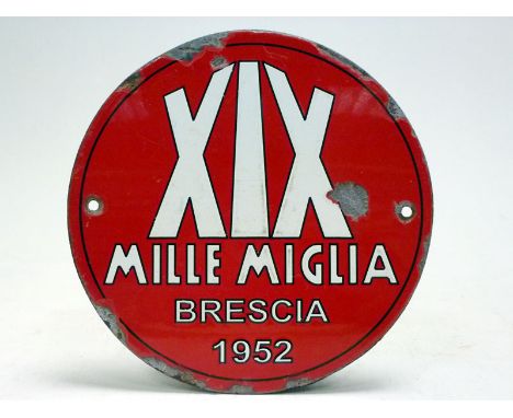 1952 Mille Miglia Control Point / Route Marker Enamel SignAn attractive & scarce single-sided red enamel control point/route 